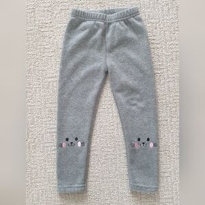 Winter Warm Gray Kids Leggings with Underlining And Cute Cat Design Size 5T